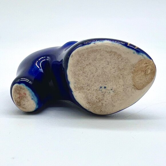 Vintage Blue Miniature Ceramic Shoe Figurine with Gold Bow Accents - Picture 8 of 8